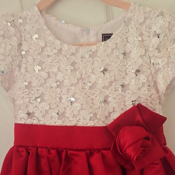 Elegant Satin Dress with Floral Detail &  Sequin - Picture 5 of 5